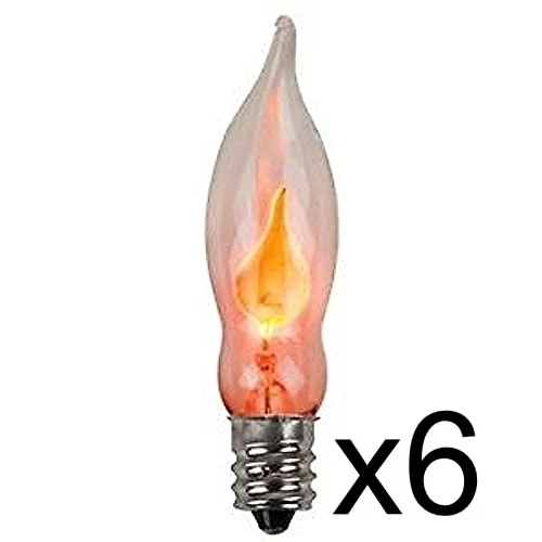 6 Flicker Flame Mini Light Bulbs Candelabra Base C7 3