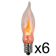 (6) Flicker Flame Mini Light Bulbs Candelabra Base C7 3" Length Clear