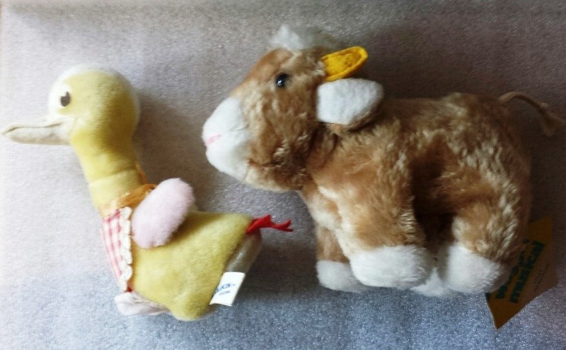 Vintage Eden Wind-Up Musical Cow 1979 Old MacDonald + Gund Woolikin Duck Japan