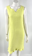 IVY Linen Shift Dress Sz 8 Neon Yellow Ruffle Hem Sleeveless Knee Length Womens