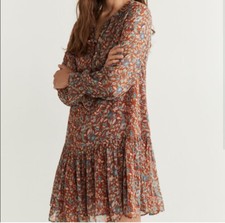 mng by mango dress Orange/tan Flowy, Perfect For fall, Long Sleeve, Sz XS (2)