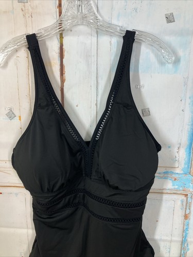 Daci Women Black Plus Size One Piece Swimsuit V Neck Backless Bathing Suit XL NW - 第 9/17 張圖片