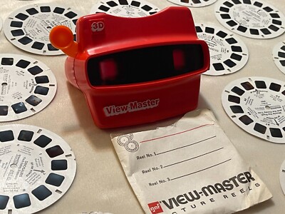 Vintage Viewmaster 3D Viewer Red Mattel with 18 reels *see photos & description*