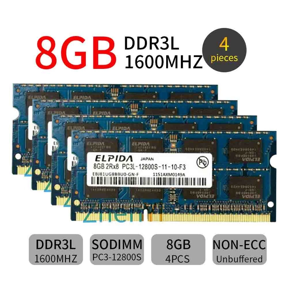 32GB 16GB 8GB PC3L-12800S DDR3L 1600MHz sodimm Laptop Memory RAM For Elpida Lot - Image 2 of 4