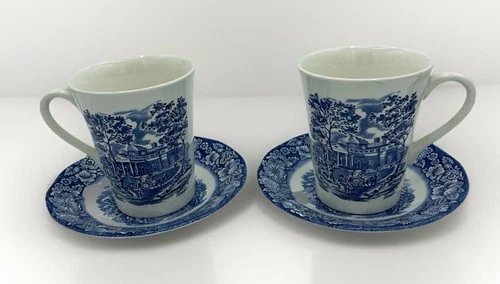 VTG Set Of 2 Staffordshire Liberty Blue Coffee/ Tea Cup & Saucer Set England