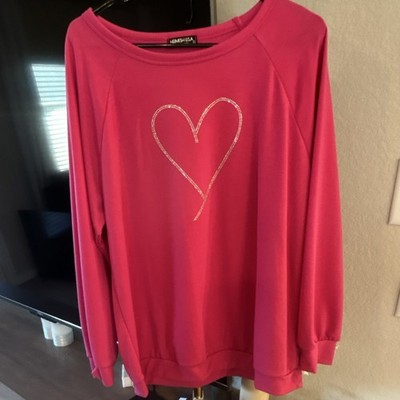 HEIMISH U.S.A. Pink Heart Pullover Sweater Crew Neck Long Sleeve L