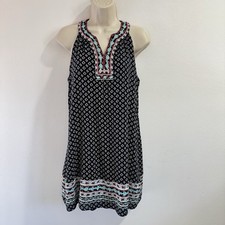 Anthropologie THML Dress M Shift Blue Embroidered Boho Colorful Diamond Tunic