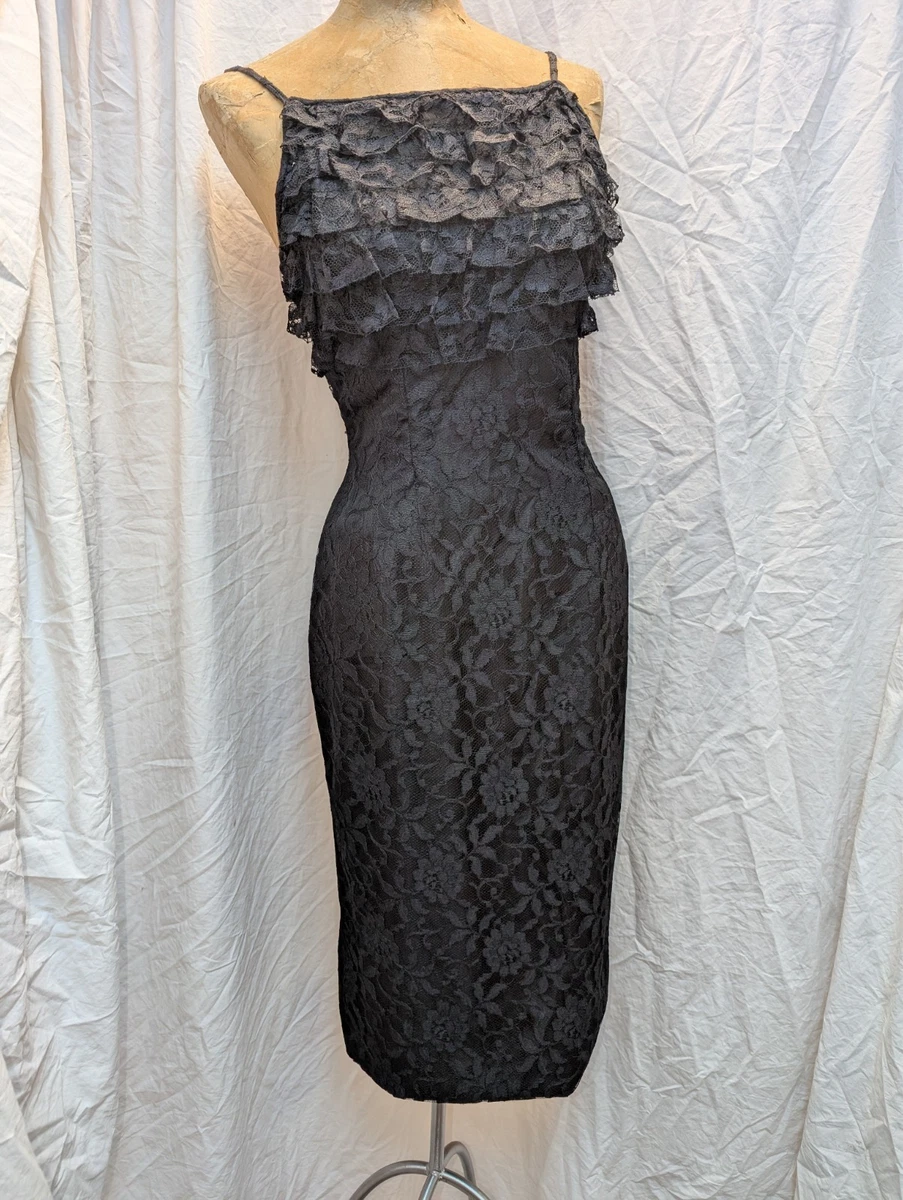 retro black lace dress 1950s Vintage Black Lace Dress – Vintage Vandalizm main image 1