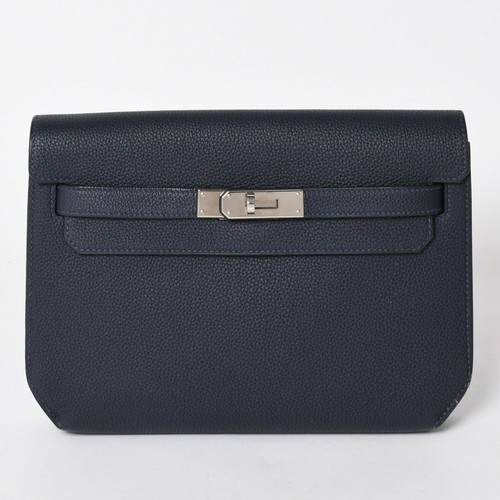 Hermes Kelly Depeches 25 Clutch Bag W10xH7.5in Togo Leather Blue Nuit Z Stamp 99