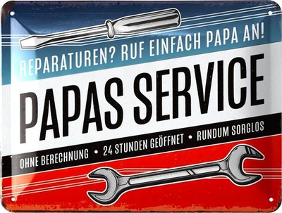 LANOLU Retro Blechschild PAPAS SERVICE - Schild Werkstatt Papa -