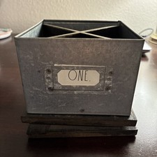 Rae Dunn Design Styles Galvanized Steel/Wood Rotating Desktop Organizer Office