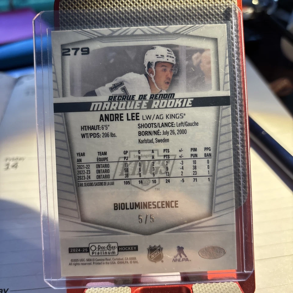 2024-25 OPC Platinum Rookie #279 Bioluminescence /5 Kings - Andre Lee - RARE - Image 2 of 3