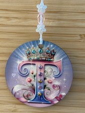 Letter T Ornament with Rhinestones Initial Monogram