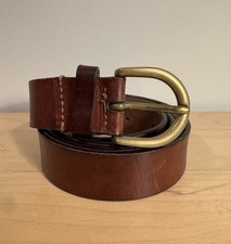 Vintage Italian Brown Leather Belt - Solid Brass Buckle
