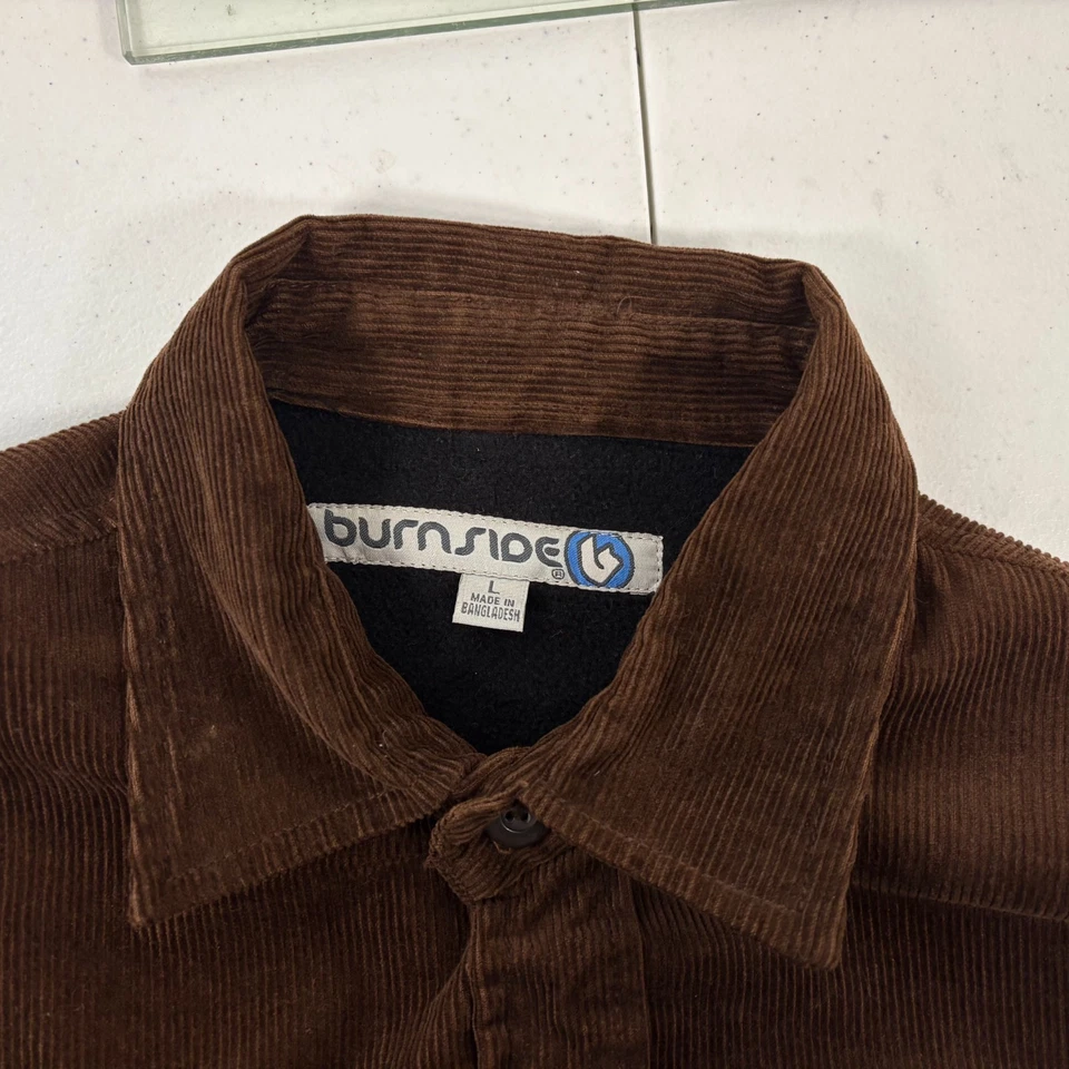 复古 Burnside 灯芯绒衬衫男式 L 码棕色纽扣羊毛线 — 第 4/4 张图片
