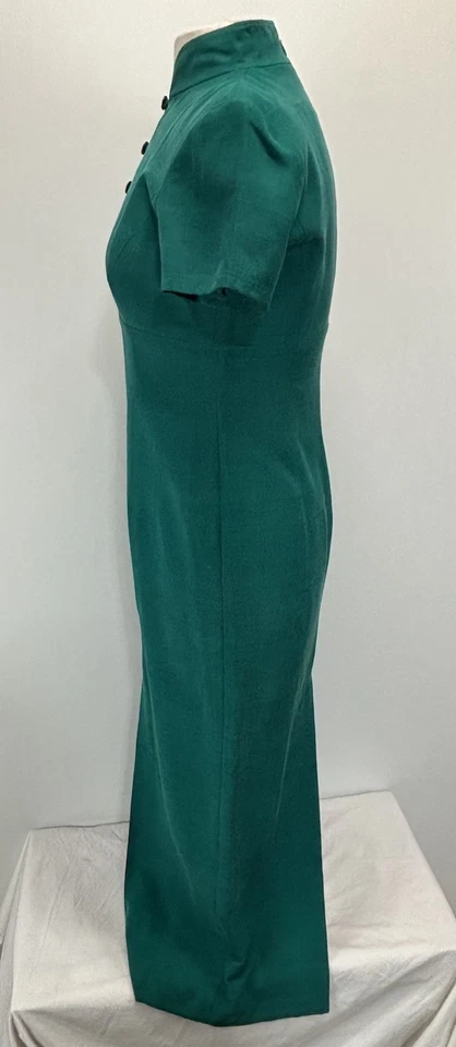 Maxi Vestido De Colección Dana Buchman Seda Talla 4 Verde Esmeralda Frontal Trasero Aberturas Clásico Foto 2 de 4