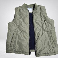 Old Navy Kids Vest Size 8 Sage Green Quilted Puffer Full Zip Fleece Lined EUC