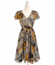 Anthropologie Maeve Womens 100% Silk Floral Wrap Dress Belted V Neck Size 4