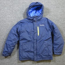 Columbia Jacket Youth Medium 10/12 Blue Hooded Ski Winter Zip Pockets Warm