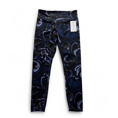 Athleta Elation Velvet Tights Black Blue Floral Print Womens Large NWT