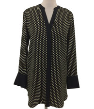 M&S Women's Dress Size 10 Black Mix Polka Dot Shirt V Neck Knee New