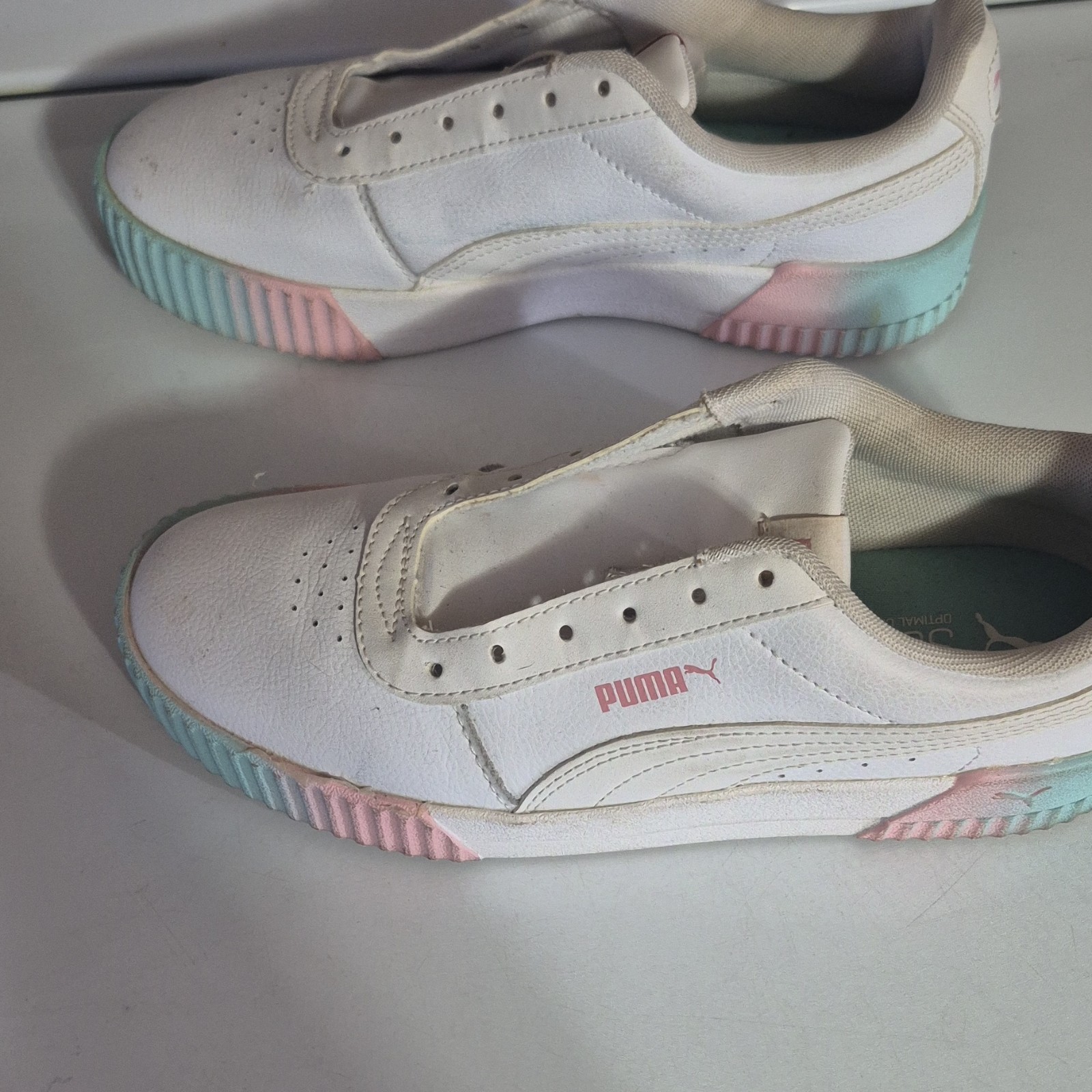 PUMA Carina SoftFoam+ Women's Sneakers White Pink Blue Faded Spray Paint thumbnail 3