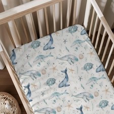 Ocean Whale Sea Turtle Starfish Pattern Baby Crib Sheets, Unisex Sea Animals ...