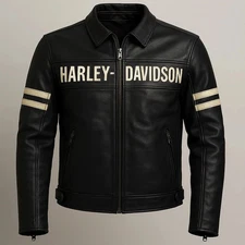 Harley Davidson Men's Black Motorcycle Jacket Real Cowhide Leather Biker Jacket