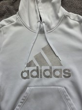 Adidas Hoodie Graphic Logo Front Pocket White Women Size M