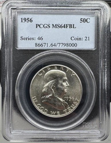 1956- MS64 FBL- PCGS Certified- BU Franklin Half Dollar- Full Bell Lines - MS64