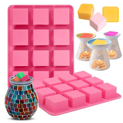 Silicone Wax Melts Mold, 2Pcs 12-Cavities Square Baking Molds Set for Candle-Mak