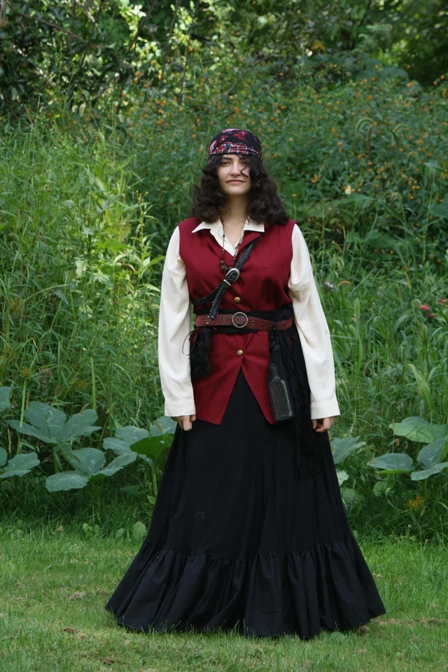 Women's Pirate Renaissance Costume Outfit Large Steampunk Vest Skirt Top 9pcs - Image 2 of 4