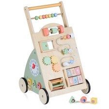 Wooden Baby Walker Babies Push Walker with Wheels and Storage Basket