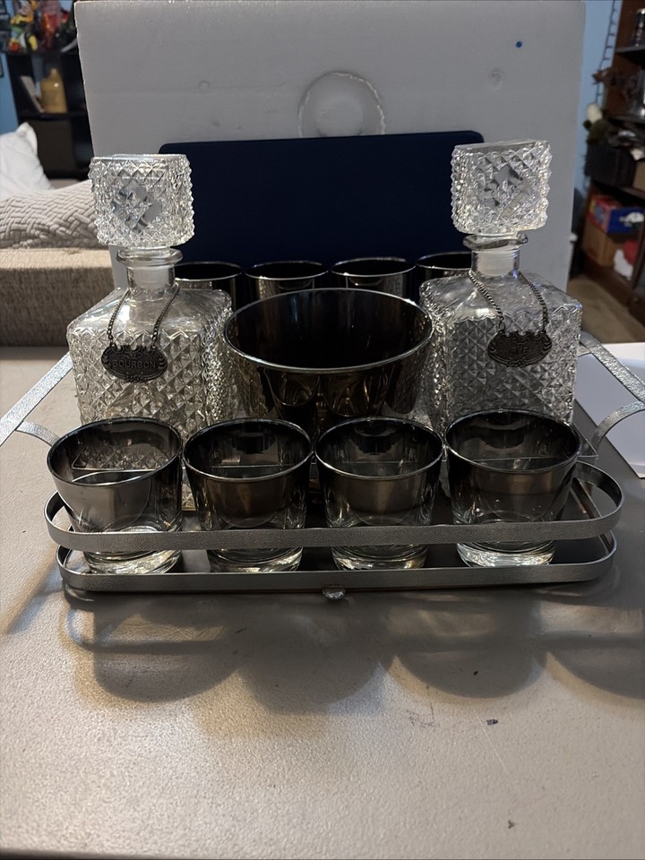 Mid Century 1950 Dorothy Thorpe Decanter Barware Set MCM Vintage Rare w/ Tray