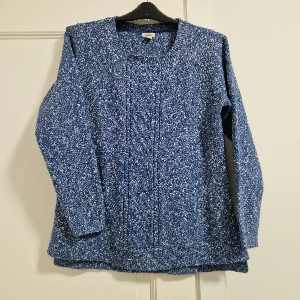LL Bean Pullover Damen L Blau Zopfmuster Gesprenkelt Pulli Rundhals Gerippt - Bild 4 von 4