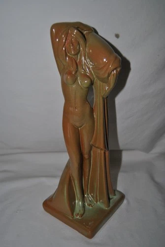 Frankoma Green And Brown Nude Woman Holding A Large Vase Numbered 446 & Signed