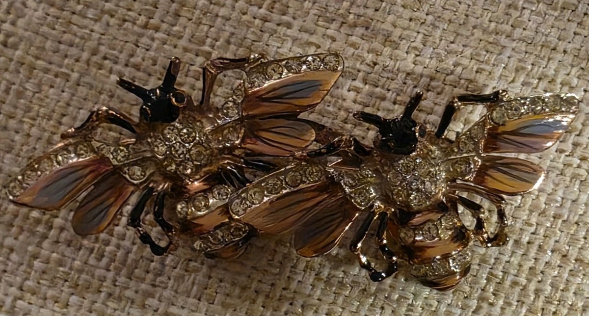 Sterling Coro Craft Bee Duette Pin Enamel Rhinestones Fur Dress Clips Corocraft View 2