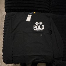 Polo Ralph Lauren Motorsport Black Knit Pullover Sweater Classic Fit Logo S