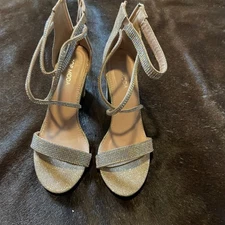 Top Moda Rhinestone Heels Ankle Strap Party Sparkly Shoes 7.5