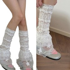 Women Ruffle Lace Leg Warmers Knee Highs Leg Socks Baggy Cuffs Ankle Heap Socks
