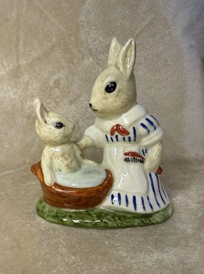 Vintage Eichel Ware Hasen Figur, Mutter & Baby, signiert M. Hill UK  