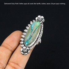 Sterling Silver Azurite Malachite Gemstone Birthday Statement Flower Ring Size 7