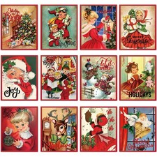 12 Pcs Christmas Wall art Vintage Xmas Wall Picture Decor Holiday Santa Snowm...
