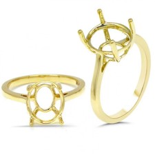 11x9mm Oval Semi Mount Ring Yellow Plated 925 Sterling Silver Solitaire Ring