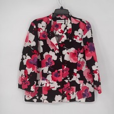 Alfred Dunner Blazer Women 12 Black Pink Floral Excellent 3/4 Sleeve Textured