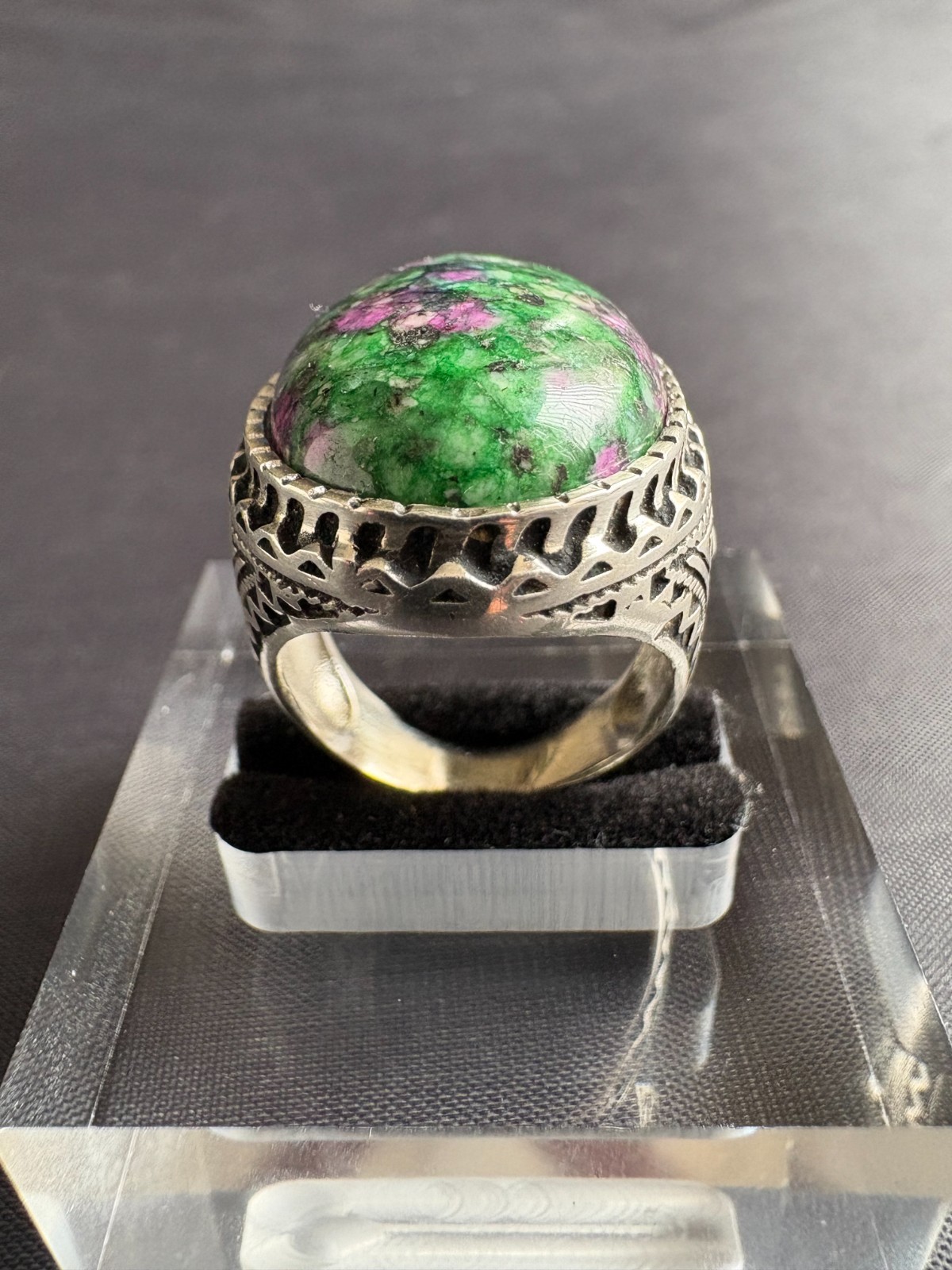 Sterling Silver Ring Large Cabochon Ruby Zoisite … - image 7