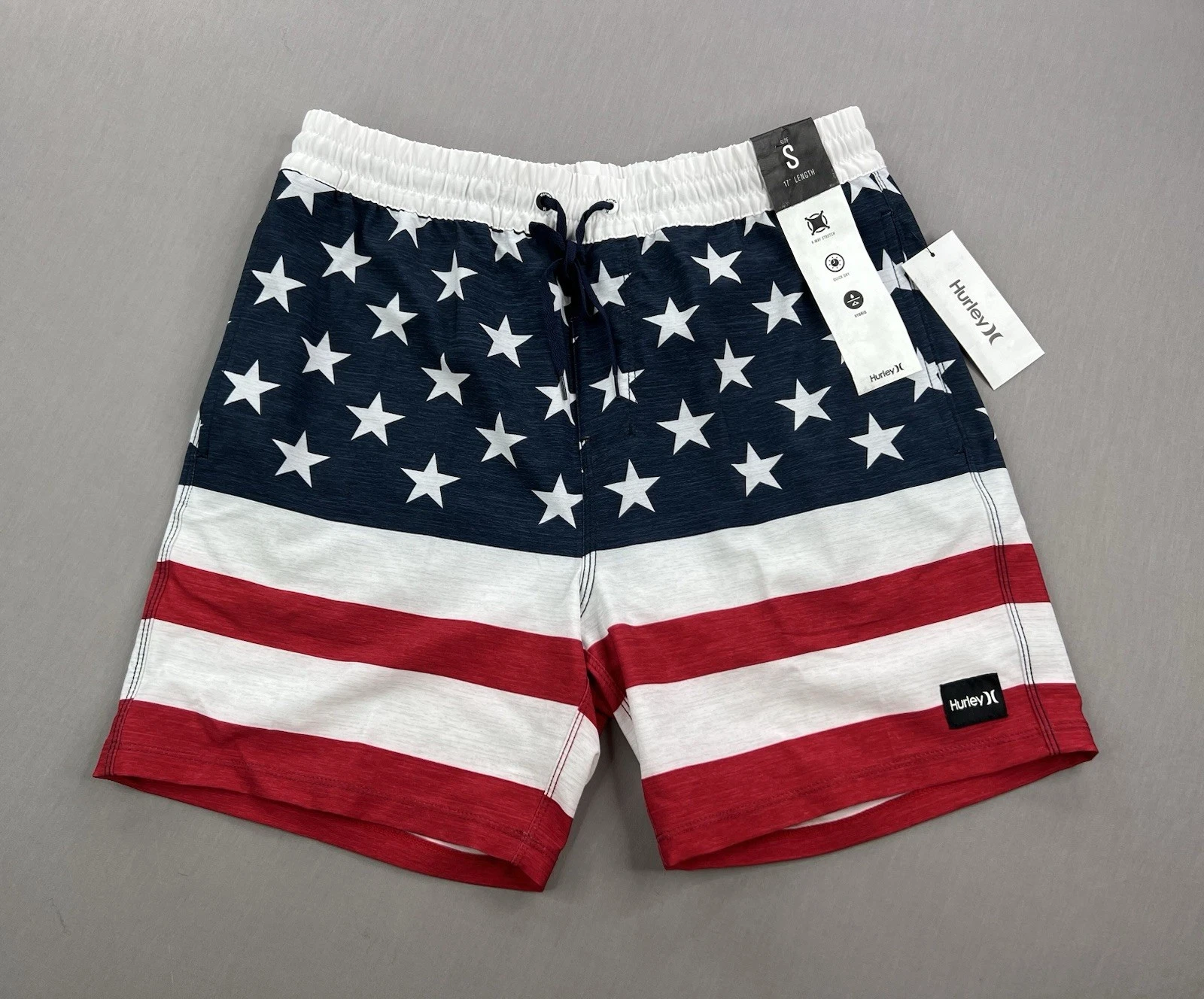 Hurley Mens Patriot Volley 17" American Flag Hybrid Board Shorts Sz S