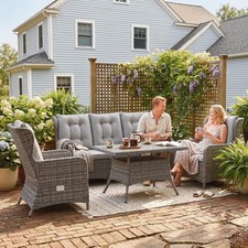 5 Seater Rattan Garden Furniture Set with Sofas, Reclining Chairs, Table, Grey