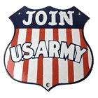 Vintage Join US Army Sign - Gas Pump American Shield Porcelain Sign