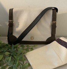 TORY BURCH LEATHER ALLY SHOULDER BAG FOSSIL/FIG BROWN EXC CONDITION